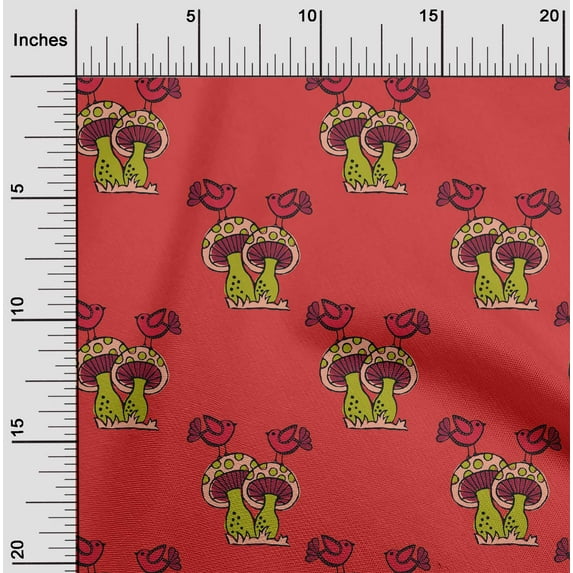 oneOone Cotton Poplin Fabric Bird & Mushroom Block Print Fabric By The Yard 42 Inch Wide