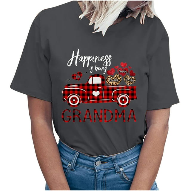 Pompotops T-Shirts à Col Rond pour Femmes Imprimé Fête des Mères Manches Courtes Blouse