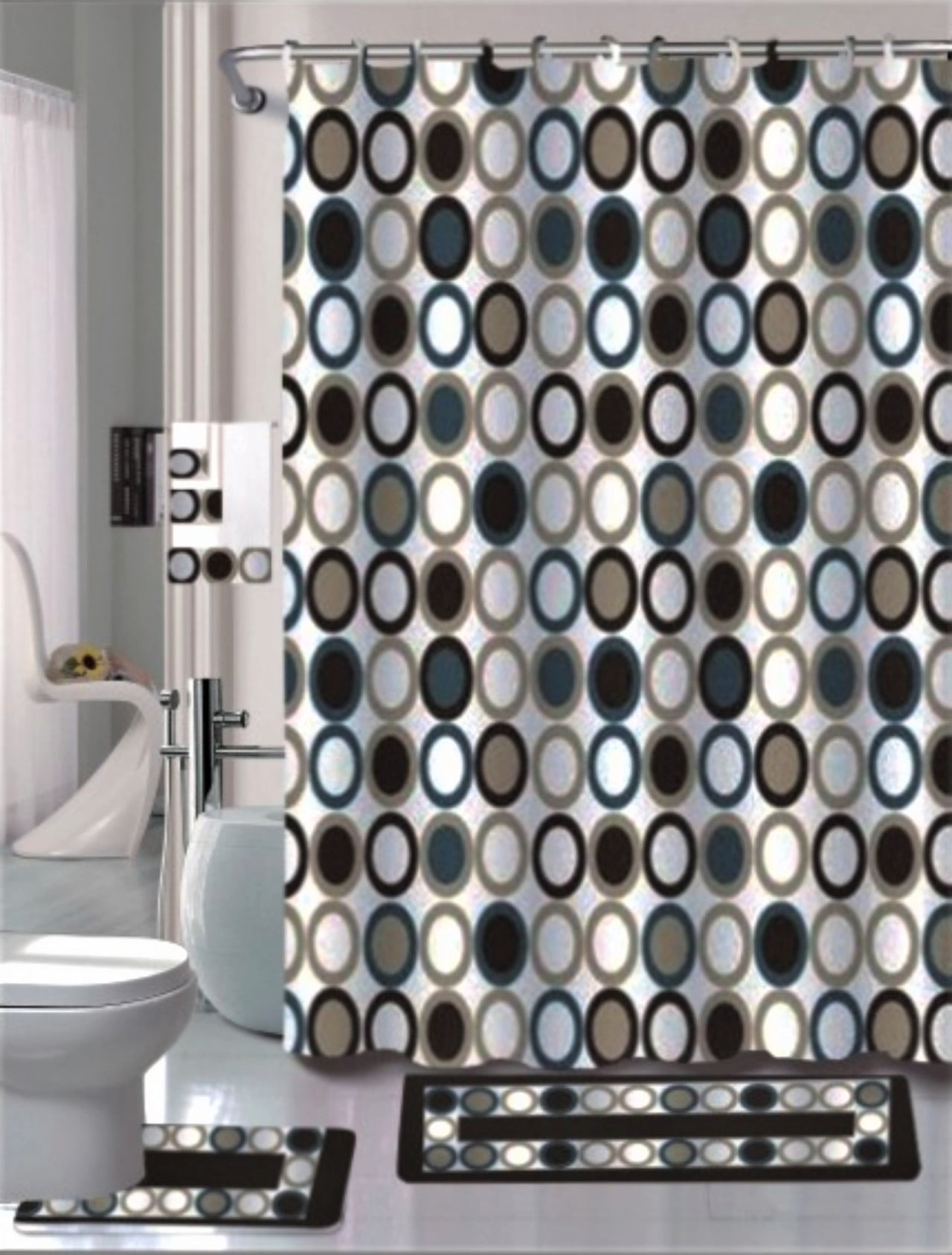 2Pcs//Set Waterproof Color Zebra Shower Curtain Toilet Carpet Bathroom Mat