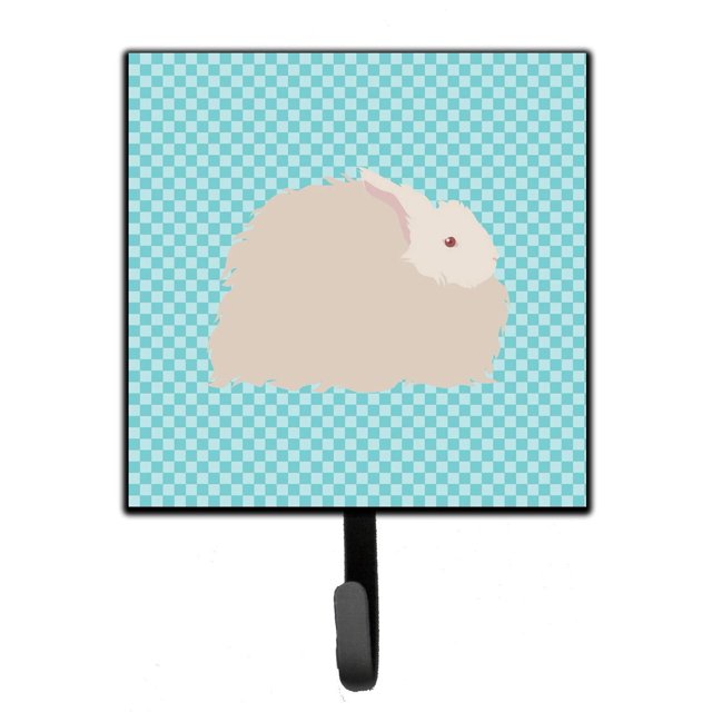 ""Caroline'S Treasures Gancho De Pared Con Diseño De Conejo De Angora Esponjoso Y Cuadros Azules, Pequeño, Multicolor""