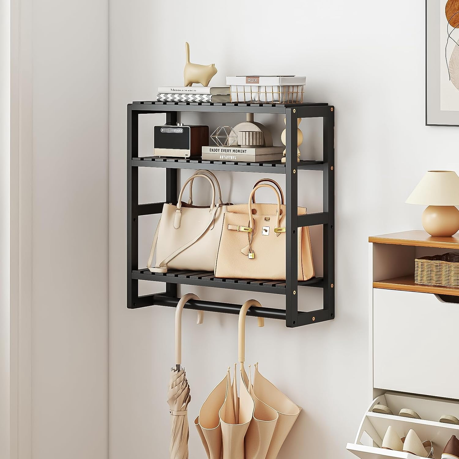 Bamworld Bathroom Storage Shelves Black 3-Tier Floating Bathroom Shelves