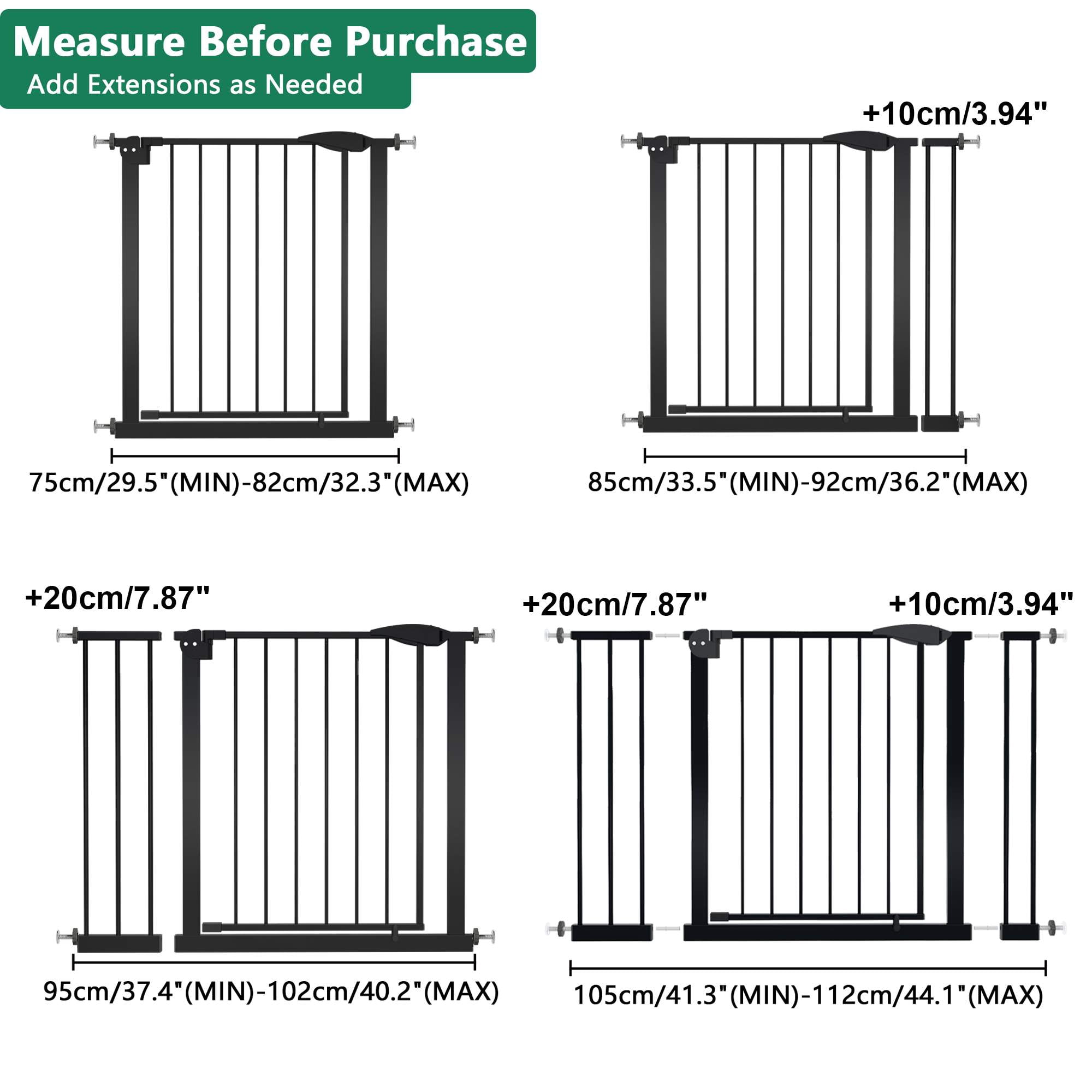 29.5"-44.1" Adjustable Baby Gate for Stairs, Pressure Mounted Pet Gate with No Drilling, Easy Walk-Through Safety Gate with Double-Lock, 31.1" Tall Steel Dog Gate for Doorways, Black