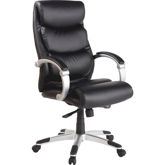 Lorell, Executive Bonded Leather High-back Chair, 1 Each, Black,Silver