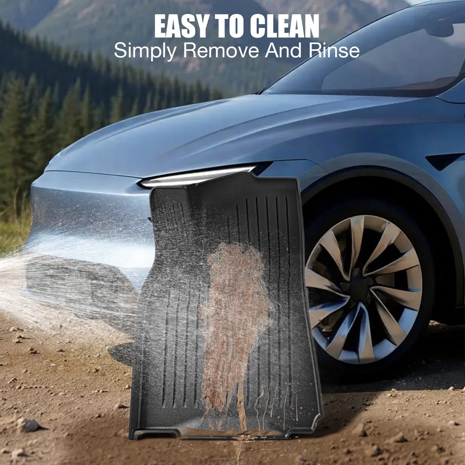RONGTUO 6-Piece All-Weather TPE Floor Mats for 2025-2026 Tesla Model Y Juniper (5-Seater), with Frunk & Trunk Mat, Black