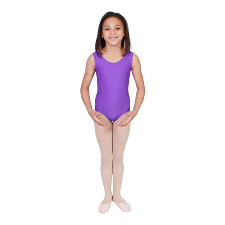 - Girls Purple Solid Color Full Front Lining Tank Dancewear Leotard