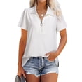 thumbnail image 1 of Blusa con abertura lateral, blusa con cremallera, cuello en V, manga corta, blusas casuales holgadas, parte superior de la línea, 1 of 6