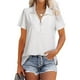thumbnail image 1 of Blusa Cremallera Cuello En V Abertura Lateral Color Puro Casual Suelto Manga Corta Tops para Mujer Blanco XL, 1 of 6