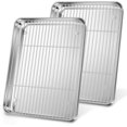 thumbnail image 1 of 4Pcs Baking Sheet with Rack Set (16 Inch), Joyfair Stainless Steel Oven Baking Pan Tray & Cooling Racks for Cookie/Jelly Roll/Bacon/Meat, Healthy & Commercial Metal, Rust-Free & Dishwasher Safe, 1 of 7