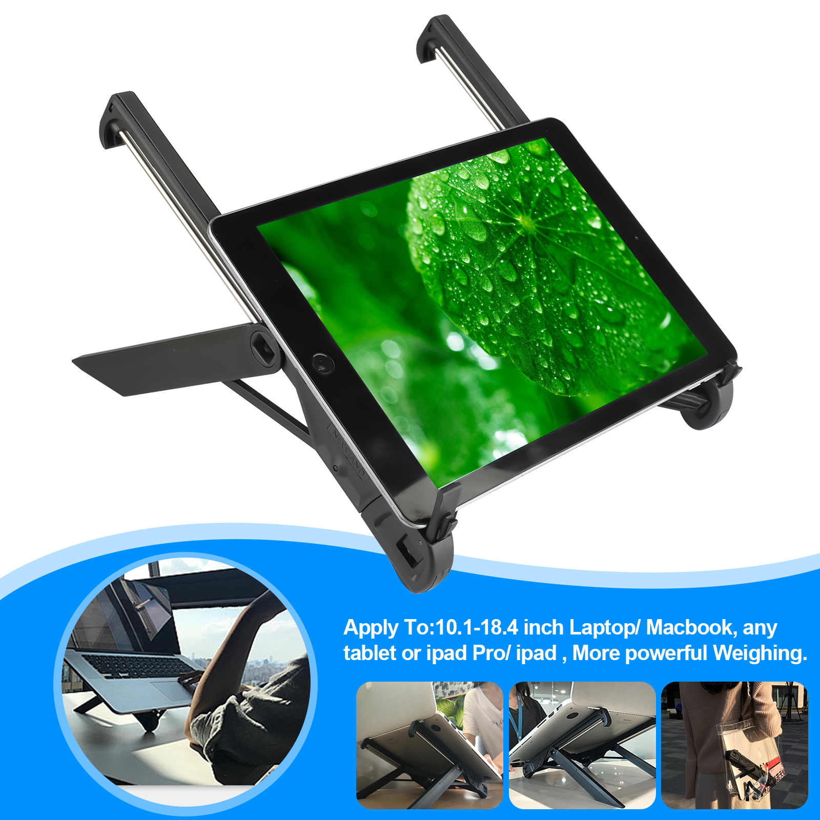 EEEkit Universal Laptop Stand with Height Adjustment, Ventilated Desktop Holder Supports iPad, Tablet, MacBook, Black - image 4 of 9