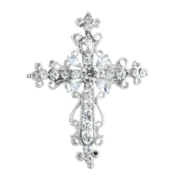 Lux Accessories Silver Tone Cross Silver Crystal Rhinestones Brooch Pins