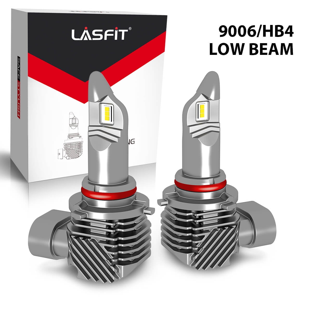 Lasfit Fanless 9006 HB3 Low Beam LED Headlight Bulbs, 40W 4000LM 6000k