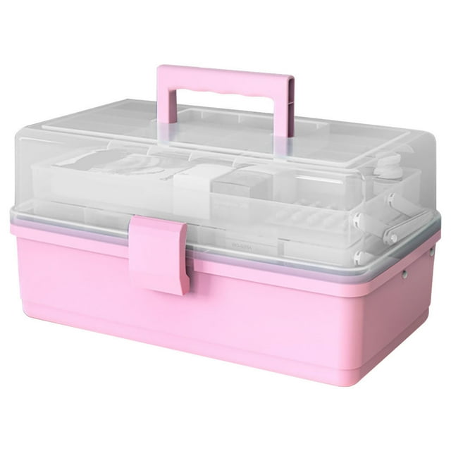 Pill Storage Box 3-Layer Large Capacity Home Cosmetics Organizer Multi-layer Sundries Case Plastic Sundries Organizer, Ordinary Style, Pink