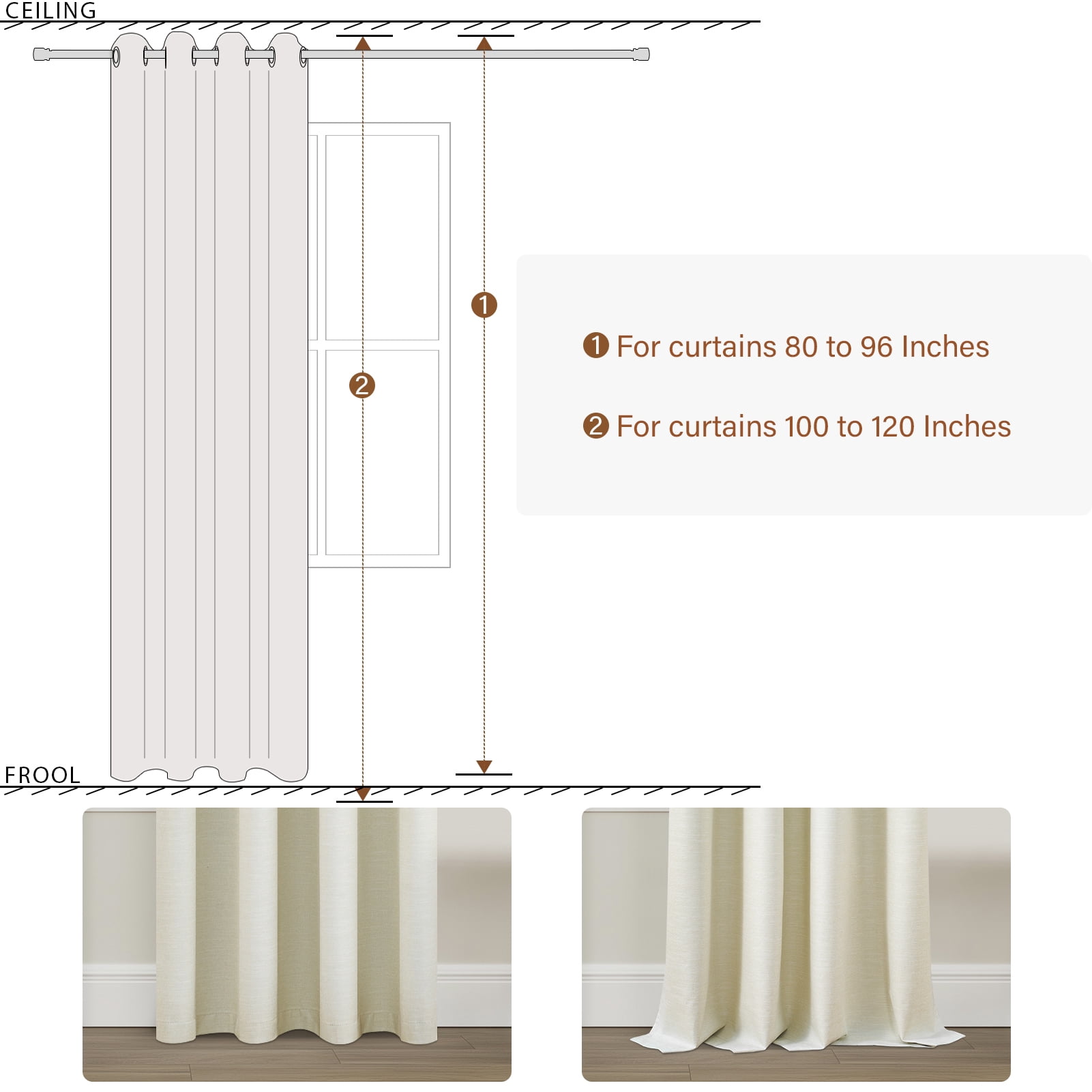 Top Finel Grommet Top Blackout Curtains, Cream, 52" x 84", 2 Panels