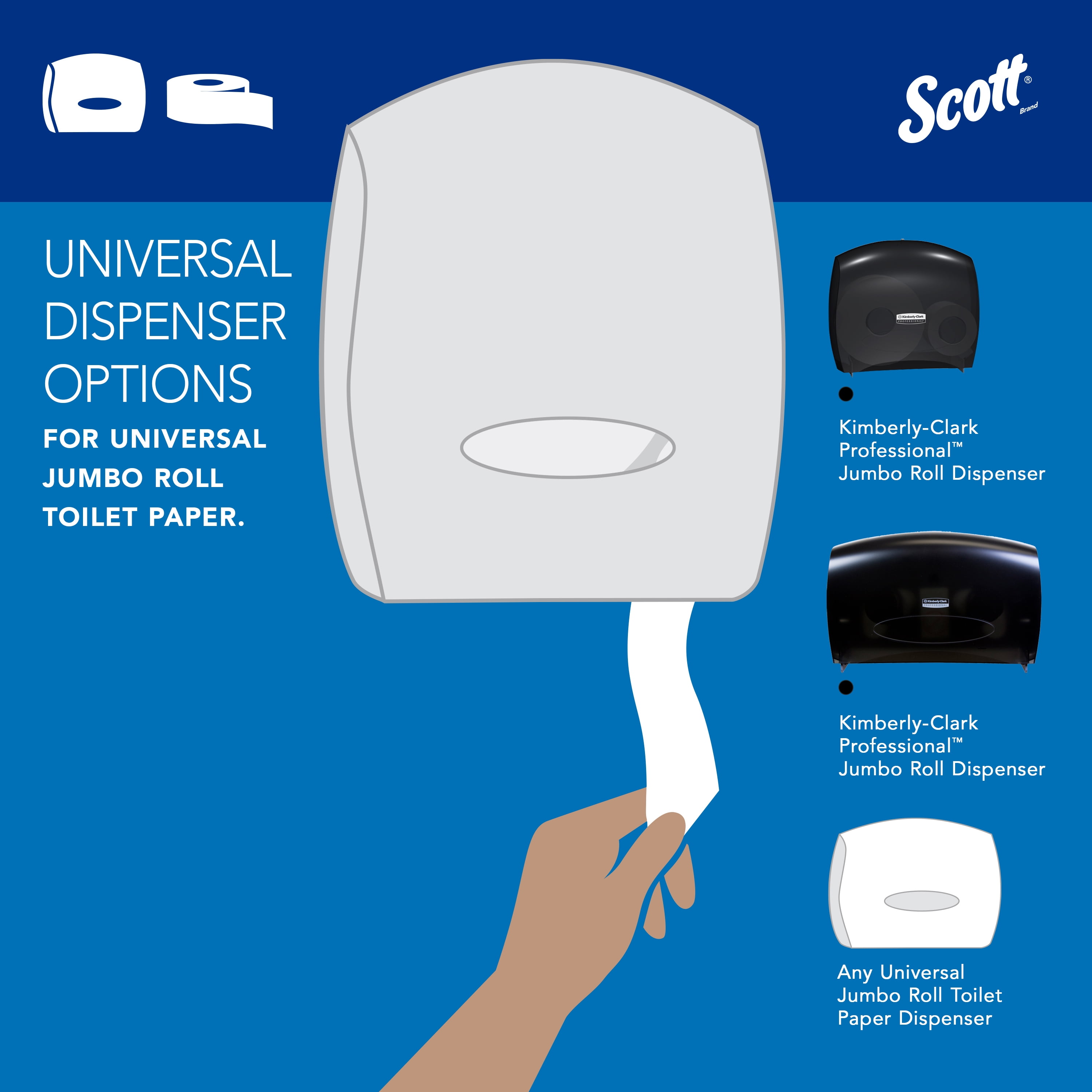 Scott Professional High-Capacity Jumbo Roll Toilet Paper, Bulk (07805), 2-Ply, Septic Safe, White, Non-Perforated (12 Rolls at 1,000' Each, 12,000'/Case)