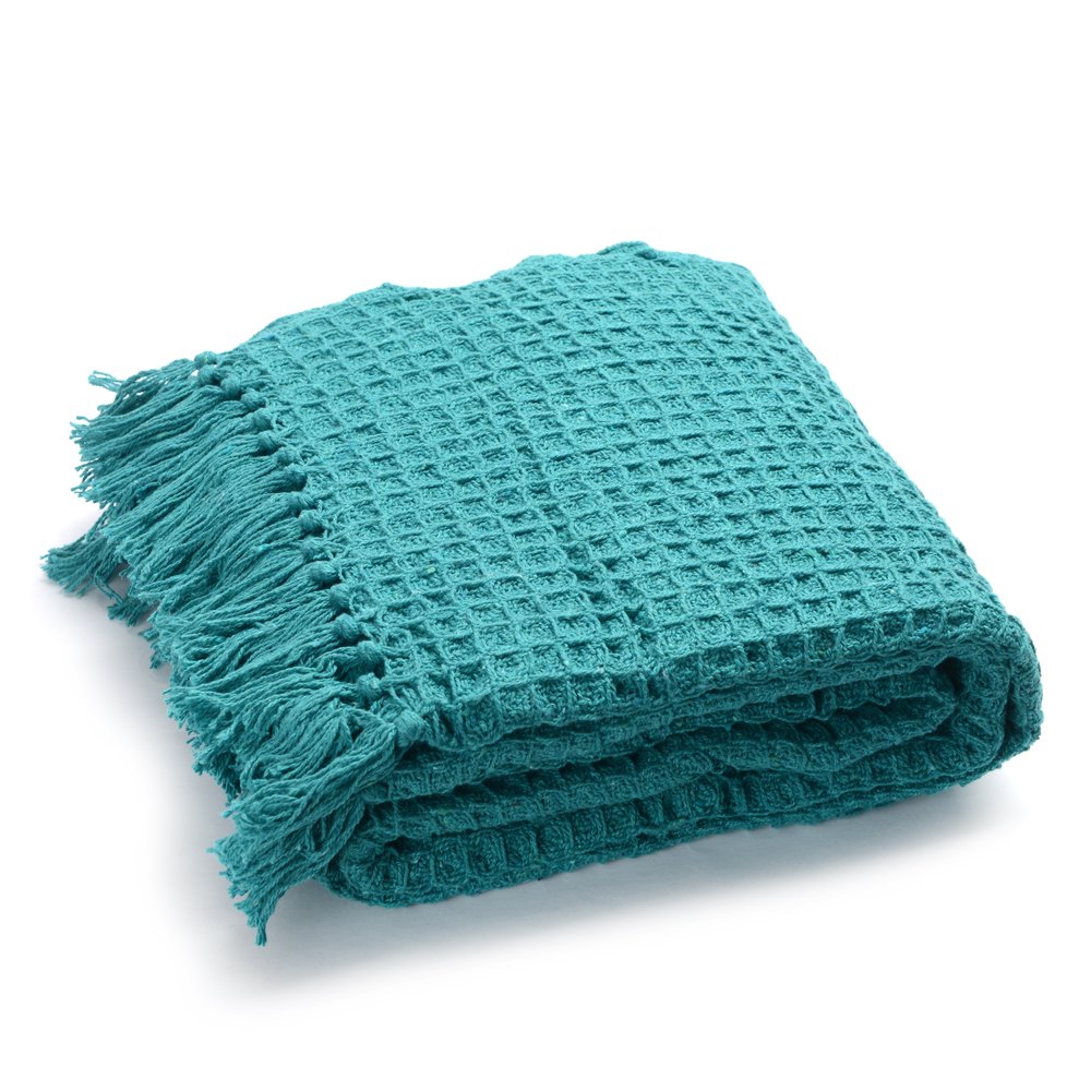 Shop LC Teal Teal Pattern Throw with Tassels (Cotton