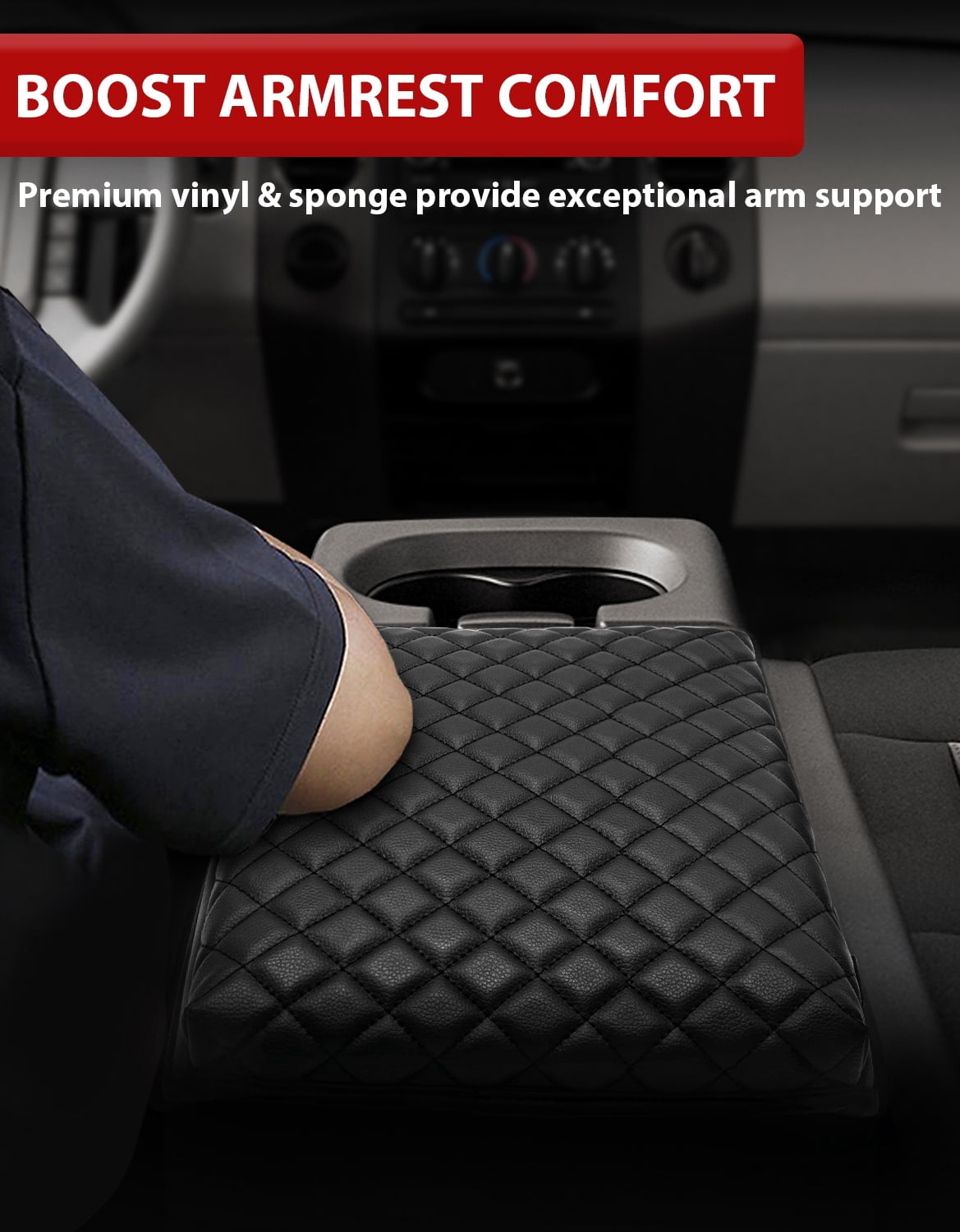 KBH Ford Armrest Cover for 2004-2010 F150 with 40/20/40 Split Bench Jump Seat, Black Leather Middle Console Cover Cushion Pad for F150 Accessories Interior