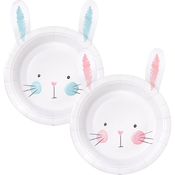 Cheerland Bunny Shaped Plates for Rabbit Party, Pink and Blue, 24 Count, 9 Inches