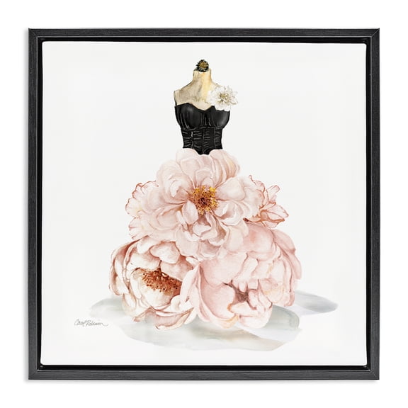 Stupell Industries Shabby Chic Pink Peonies Floral Dress Black Floating Frame Canvas Art, 18 x 18, by Carol Robinson