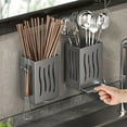 thumbnail image 5 of Wall Mount Utensil Holder with Hooks, Black Hanging Storage Organizer for Cutlery Silverware, Practical Kitchen Countertop Organizer, Chopsticks Forks Spoons Towel Storage Caddy -Grey, 5 of 5