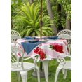 thumbnail image 2 of Outdoor Tablecloth with Umbrella Hole and Zipper, Red Roses Round Table Cloth 60 Inch Waterproof Tablecloth, Valentine's Day Flowers Love Stripes Pink Picnic Table Cover for Patio Camping, 2 of 7