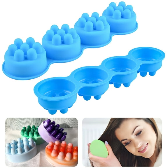 ACDANC Reusable Silicone Soap Mold 4 Grids Non-stick Temperature Resistant DIY Round Massage Soap Mold Household Supply,1PC