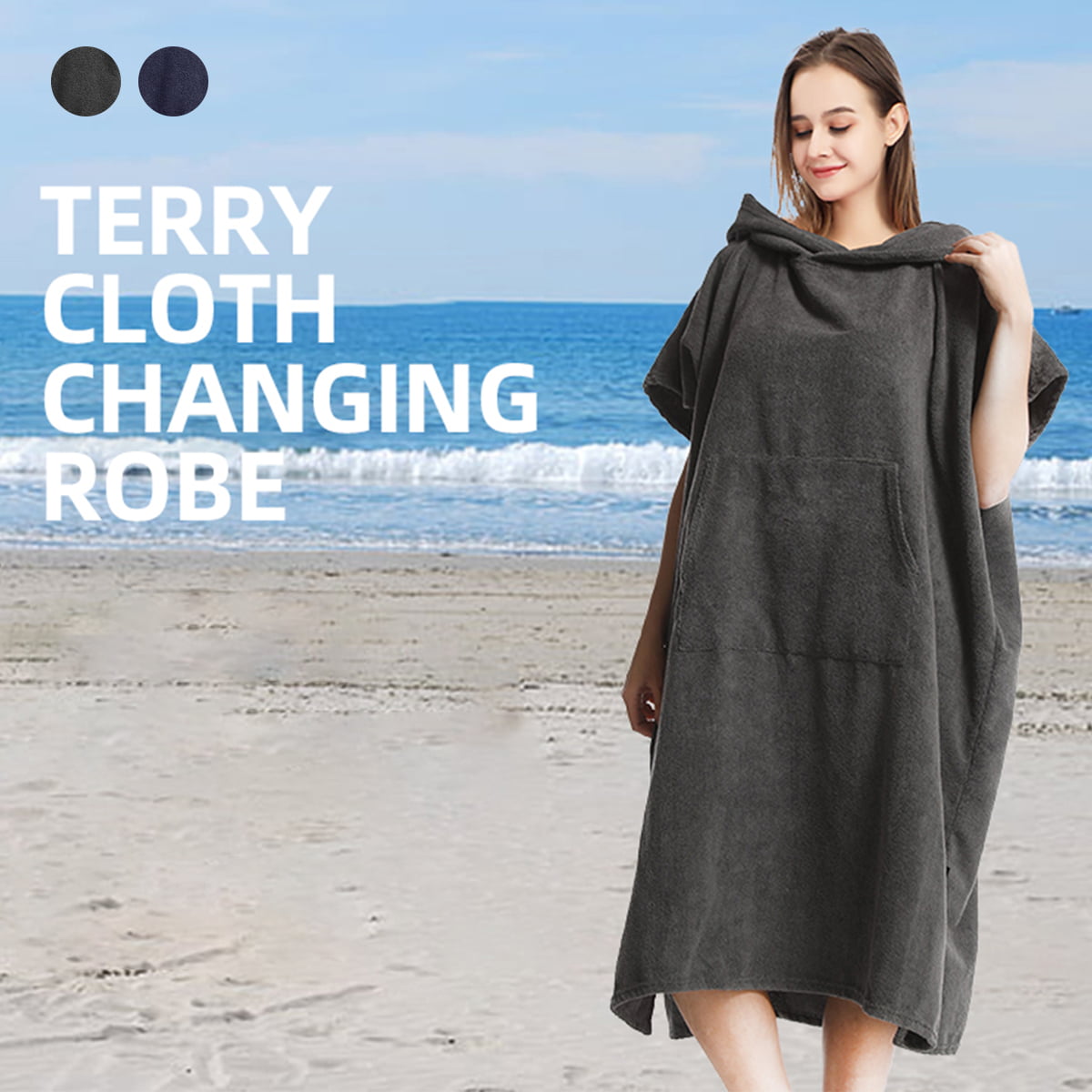 Microfiber Unisex Beach Changing Towel Quick-Dry Surf Poncho Robe Summer Dress 