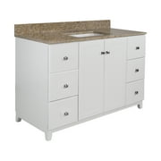 Design House 591297 Shorewood 2-Door 6-Drawer Vanity with Granite 4" Centerset Golden Sand Rectangle Bowl Vanity Top, Unassembled, 49x22, White