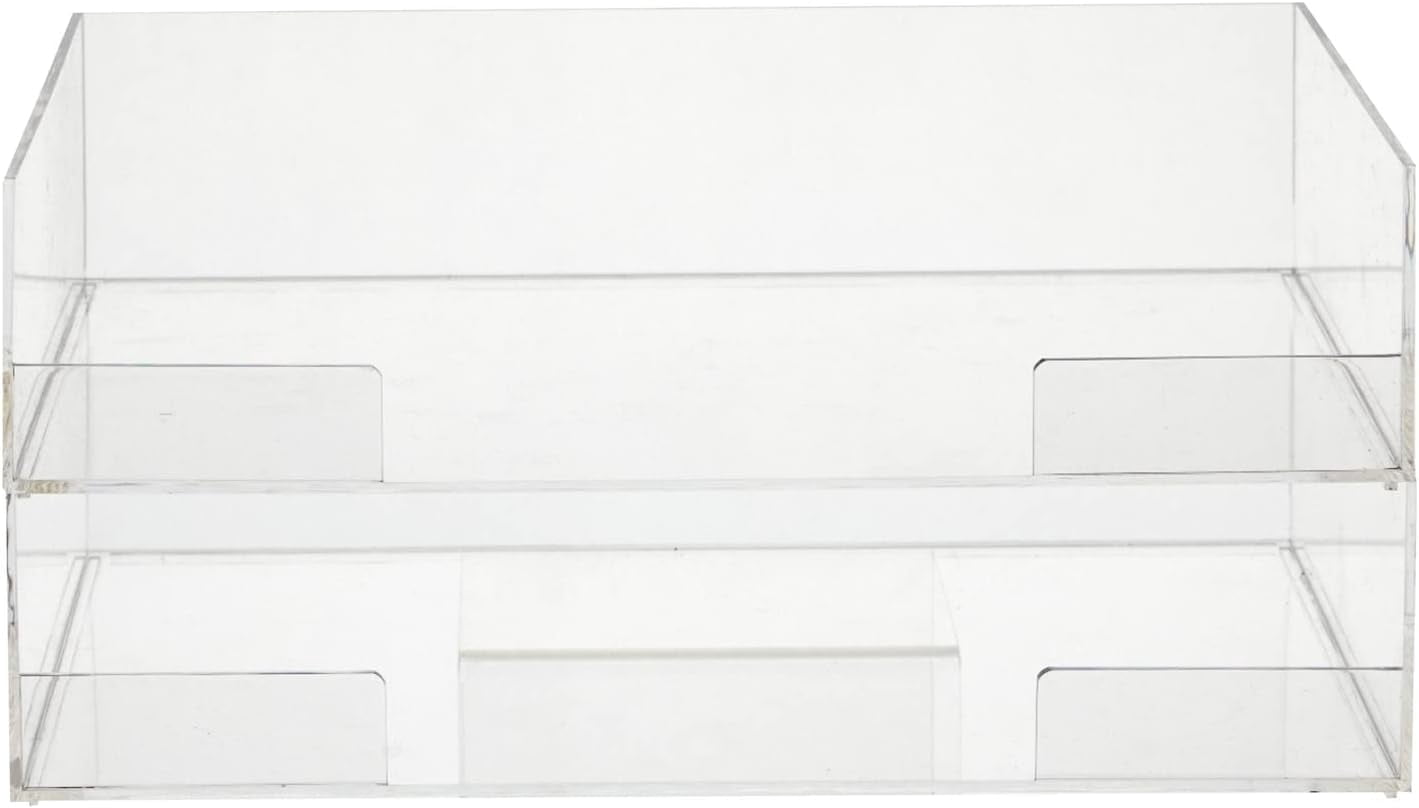 2 Tier Clear Acrylic Paper Tray, Letter and File Organizer for Office Desk Accessories and Documents (13 x 11 x 3 in)