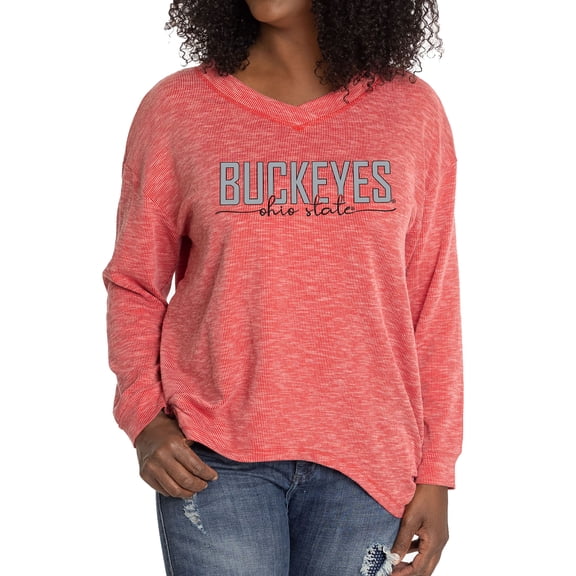 Women's Scarlet Ohio State Buckeyes Bailey V-Neck Long Sleeve T-Shirt