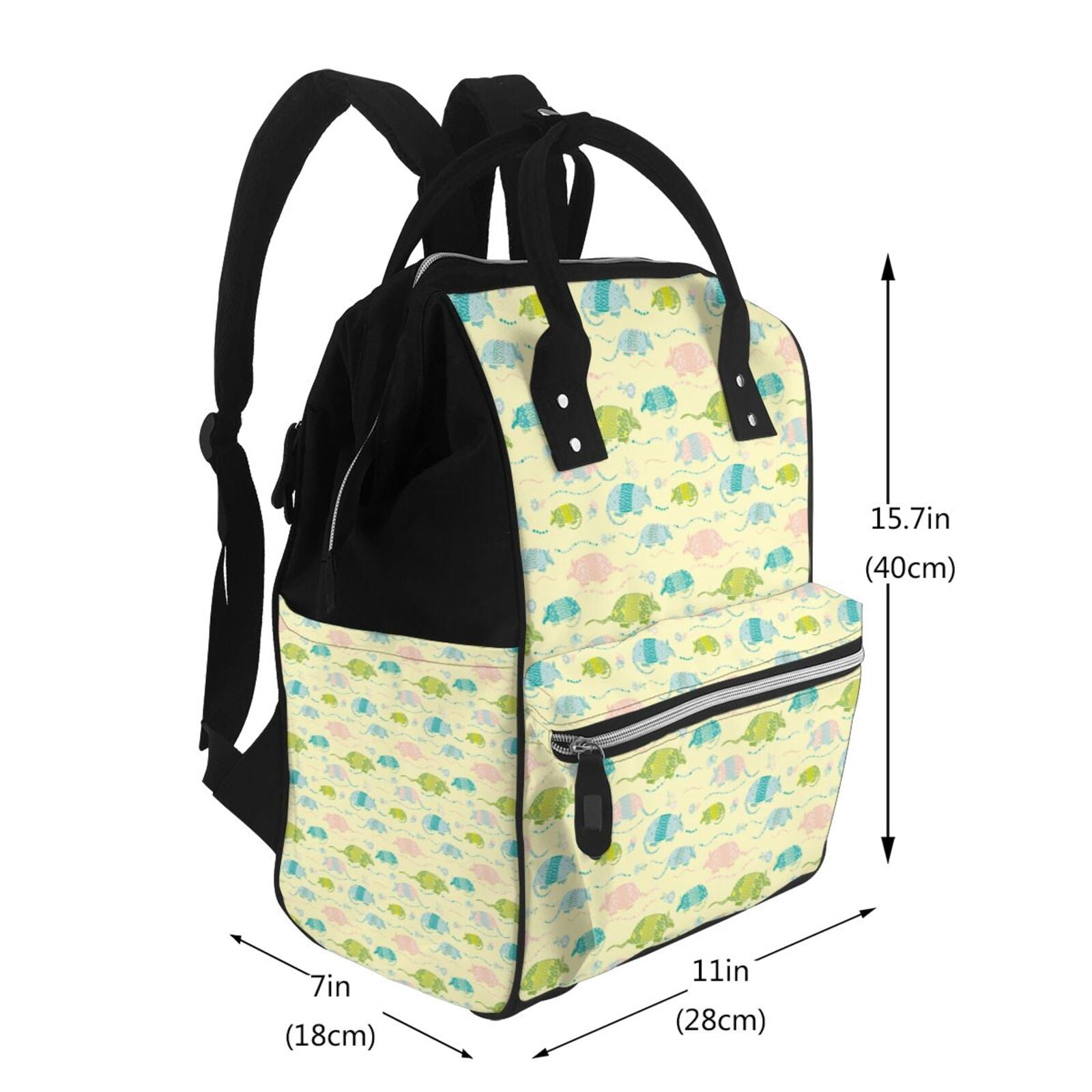 Ratiio Armadillo Floral Mummy Backpack - Waterproof Twill Canvas, Large Capacity Diaper Bag with Multiple Pockets and Adjustable Straps