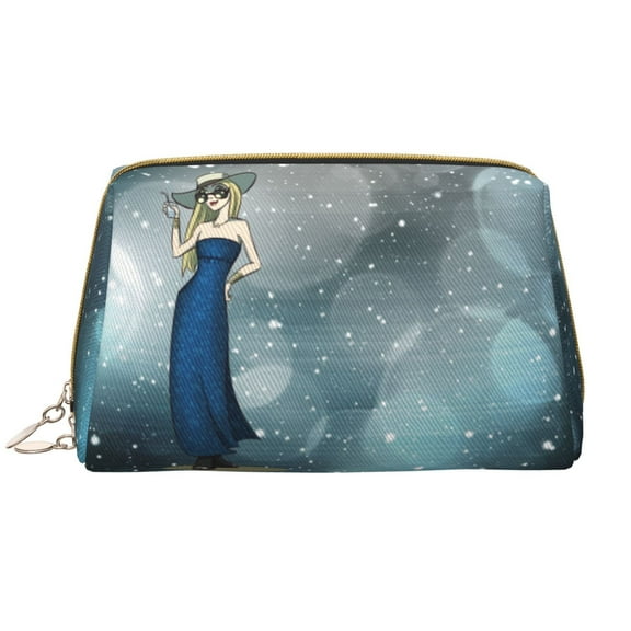 Large Clutch Leather Makeup Bag, Blue Dream Fashion Cool Girl Travel Toiletries Bag, Ladies Cosmetic Storage Bag
