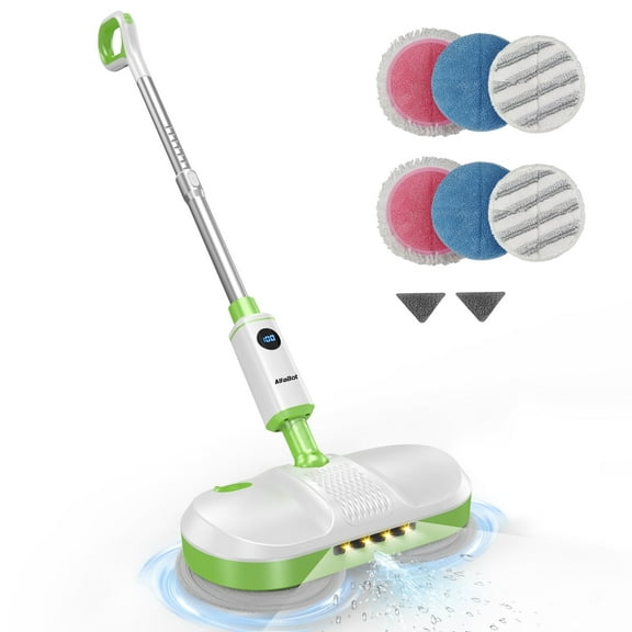AlfaBot Cordless Electric Mop – Dual-Spin, Self-Propelled Steam Mop with LED Lighting & Water Spray, Large Tank, Long Runtime, Perfect for Cleaning Large Areas Up to 2700 ft²