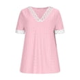 thumbnail image 6 of ClodeEU Women's V Neck Short Sleeve T-Shirt with Cutout Crochet Trim ,Casual Lace Blouse Pink,Womens Plus M, 6 of 6