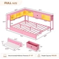 thumbnail image 2 of Full Corner Bed Frame with Bookcase Storage & Led Lights,Full Daybed Frame with Charging Station,Metal Platform Bed Frame with Storage Drawers Underneath for Living Room,Bedroom & Guest Room,Pink, 2 of 9