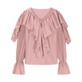 thumbnail image 4 of GigrtiJin Ruffle Front Blouse for Womens V Neck Long Sleeves Solid Color Shirts Casual Loose Fashion Pullover Tops, 4 of 6