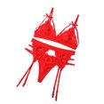 thumbnail image 3 of Conjunto de ropa interior de encaje floral de 3 piezas para mujer, sujetador sexy, bragas, liguero, rojo, M AweSitey XX000052-10, 3 of 7