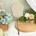 thumbnail image 4 of Unique Bargains 1 Pc Portable Double-Sided Long Handle Round Lily Folding Fan Xuan Paper Bamboo Beige [Double-Sided Long Handle Round Lily], 4 of 5