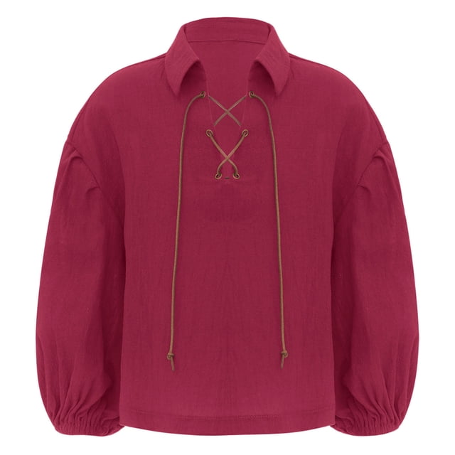 Aislor Chemise Pirate Médiévale pour Garçons Rétro Renaissance Coloniale Cosplay Manches Longues Lacée Mercenaire Écossaise Bourgogne m
