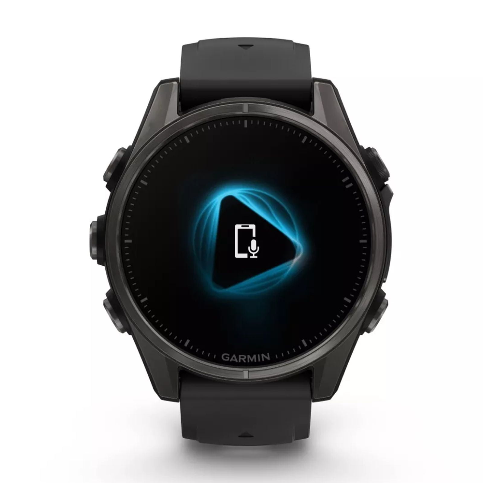 Garmin fenix 8 - 43 mm Sapphire, AMOLED, Carbon Gray DLC Titanium with Black/Pebble Gray Silicone GPS Smartwatch with White Earbuds