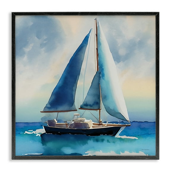 Stupell Industries Watercolor Style Sailboat Nautical & Beach Painting Black Framed Art Print Wall Art, 12 x 12