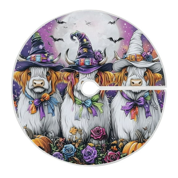 Ryvnso Christmas Tree Skirt Halloween Highland Cattles Xmas Tree Skirts Ornament Home Decorations 35.4"