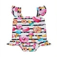 thumbnail image 1 of Maillot de Bain une Pièce pour Fille Rayé Imprimé Beigne Volant Manche Dos Nu Bébé Tout-Petit Enfant Fille Justaucorps Maillot de Bain, 1 of 6