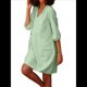 thumbnail image 1 of Vestido Tipo Túnica Holgado Informal de Algodón con Cuello en V para Mujer, Vestido de Verano para Vacaciones, 3/4 y Bolsillo. Verde XXXL, 1 of 9