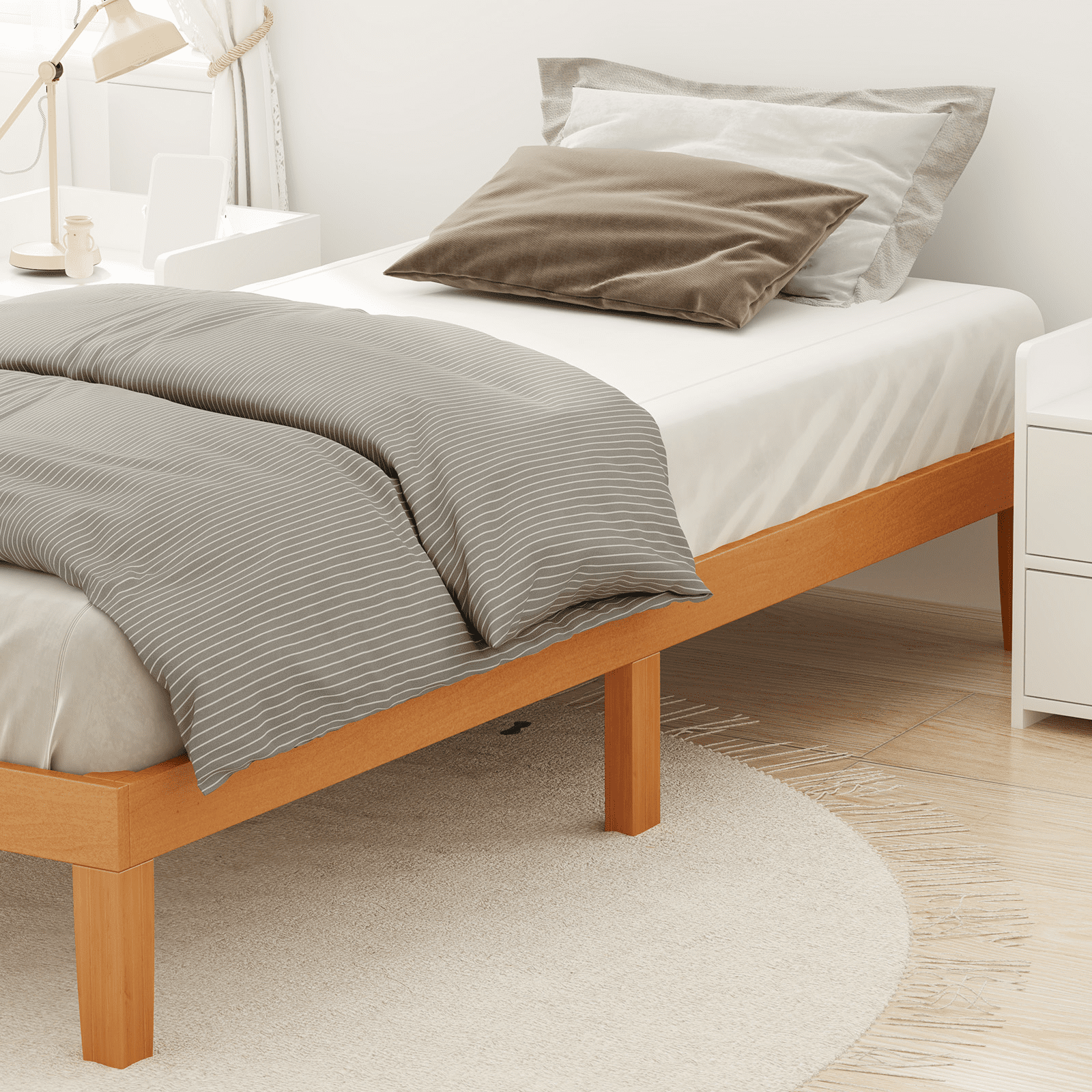 MAYEERTY Full Size Wood Bed Frame, Wooden Platform Bed Frame Mattress Foundation with Support Slats, Natural Pine