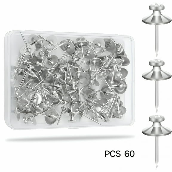 LAMIRO 60Pcs Double Headed Nails for Hanging Pictures,Wall Hangers Without Nails,Thumb Tacks for Wall,Renter Friendly Decor Push Pins for Tapestry Frame Art,No Nail Picture Hangers-Silver
