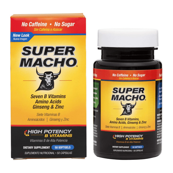 SUPER MACHO Natural Vitamin B Supplement with Amino Acids, Ginseng & Zinc for Adult Males, 50 Count