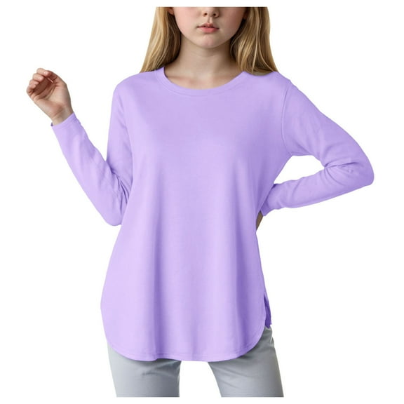 Girls White Shirt Girls Clothes Girls Long Sleeve Shirts Kids Casual Crewneck Soft Side Slit Tunic Tops Blouse Purple 10-11 Years