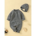 thumbnail image 5 of hirigin Baby Boys Girls Romper Outfit, Round Neck Long Sleeve Snap Closure Knitted Jumpsuit and Hat, 5 of 9