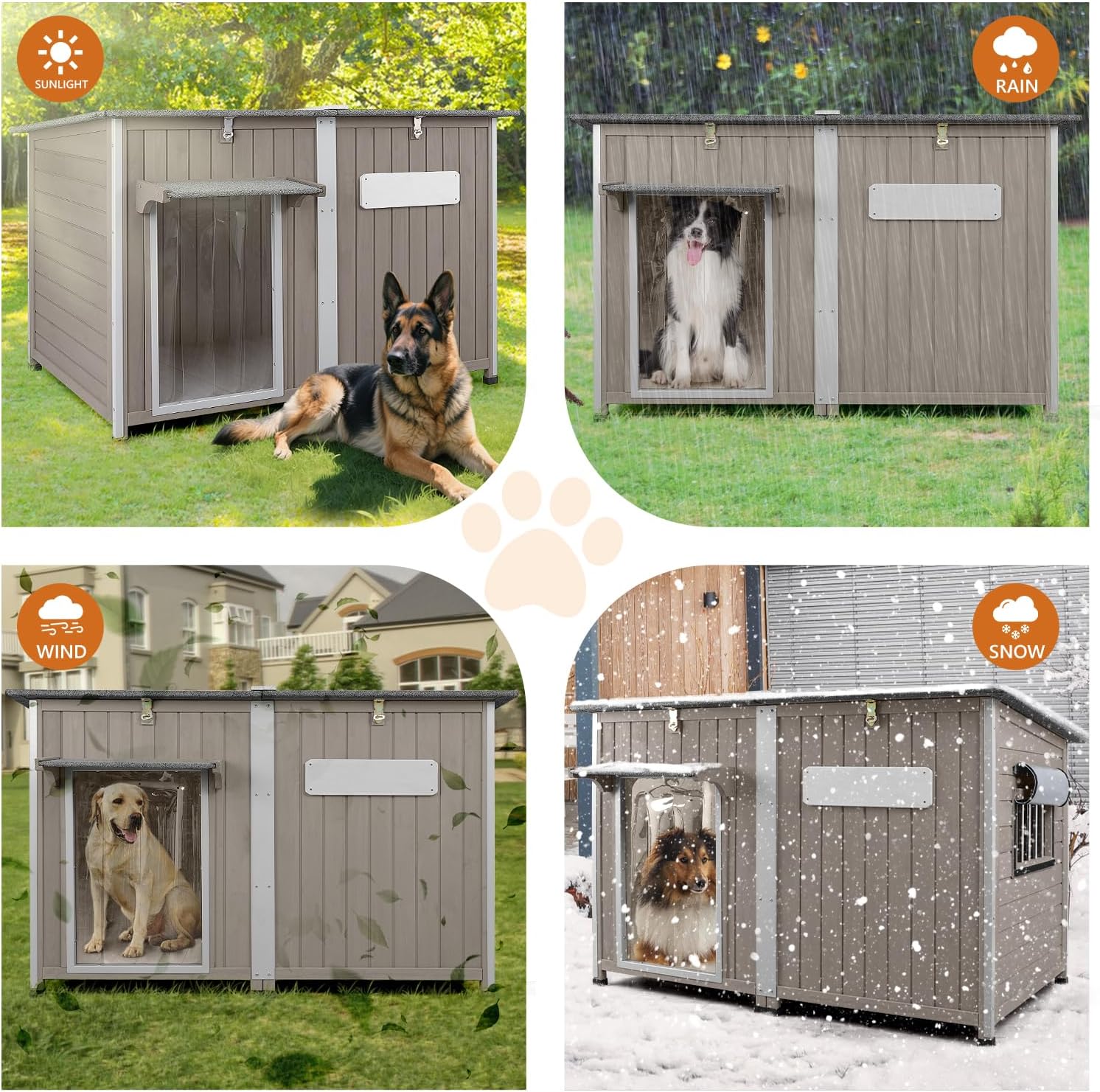 PETSCOSSET 55"L Outdoor Wooden Dog House with Weatherproof Asphalt Roof,  for Medium to Large Dogs