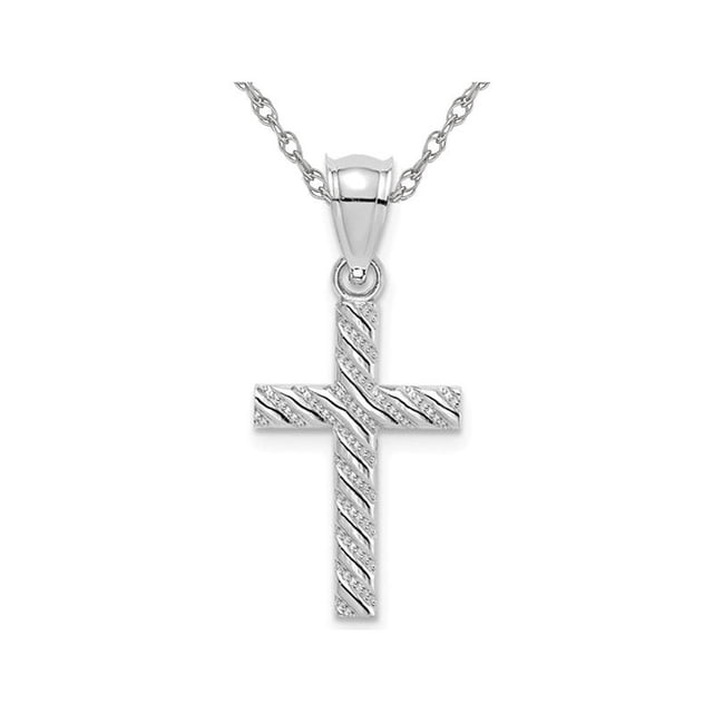 14K White Gold Beaded Cross Pendant Necklace with Chain